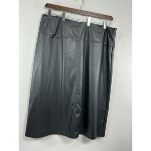 Womans A New Day Maxi Faux Leather Skirt 22 Black Side Zip Back Slit